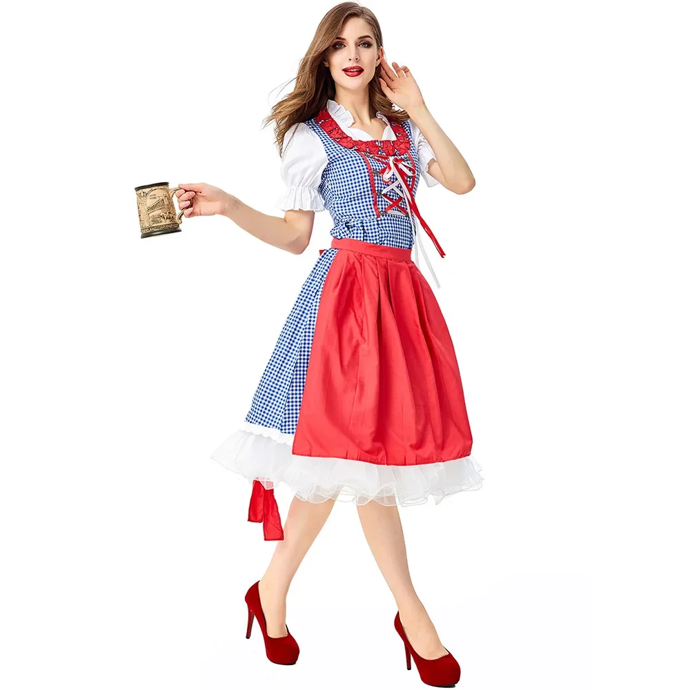 Vestido tradicional bávaro Dirndl para mujer con delantal Oktoberfest disfraz de cerveza de Oktoberfest