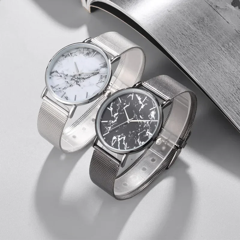 Fashion Man Women Watch Mesh Band Creative Marble WristWatch Magnetic Bracelets Quartz Watch Gifts Relogio Feminino DropShipping