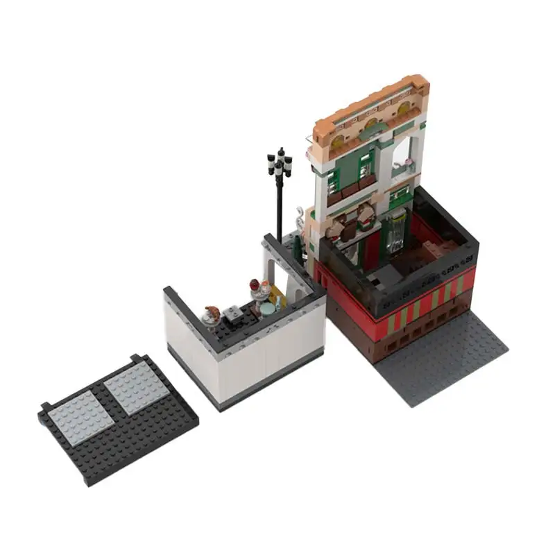 Stadt Modulare Französisch Café MOC Bausteine Architektur Modell Technologie Ziegel Montage Spielzeug Sets kinder Weihnachten Geschenke