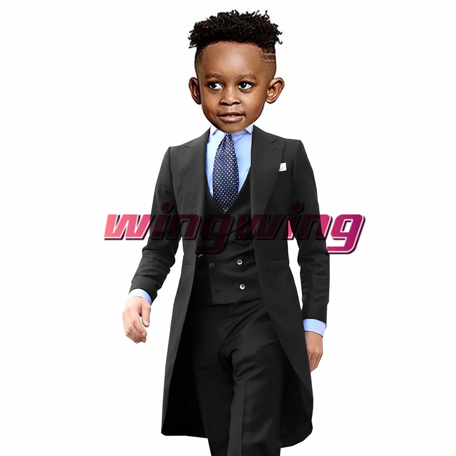 Boys Suit Wedding Tuxedo Long Jacket Vest Pants Three Piece Set Formal Blazer Kids 2-16 Years Tailored Clothes