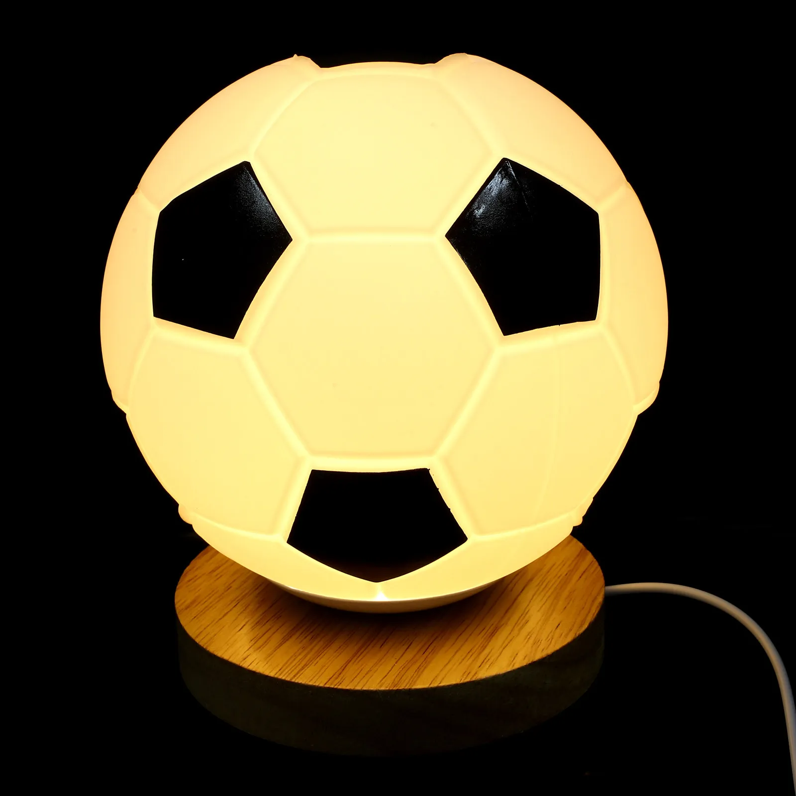 

Настольная лампа в виде футбольного мяча, черно-белая, спортивная тематика, светодиодная, с деревянным основанием, сенсорное управление, декоративная лампа для спальни.