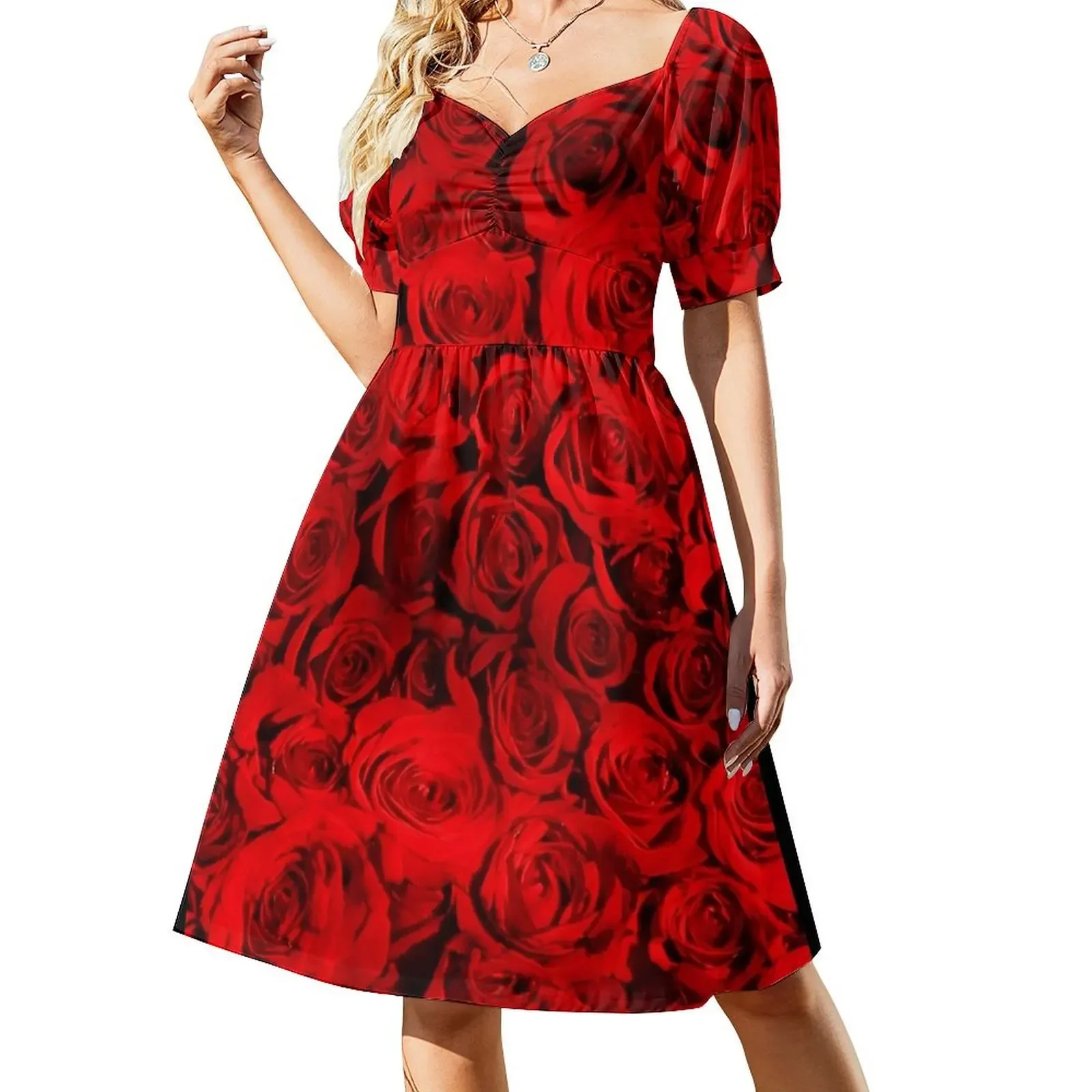 Flower Breed Red Rose Short-Sleeved Dress Women's dress women's luxury party dress