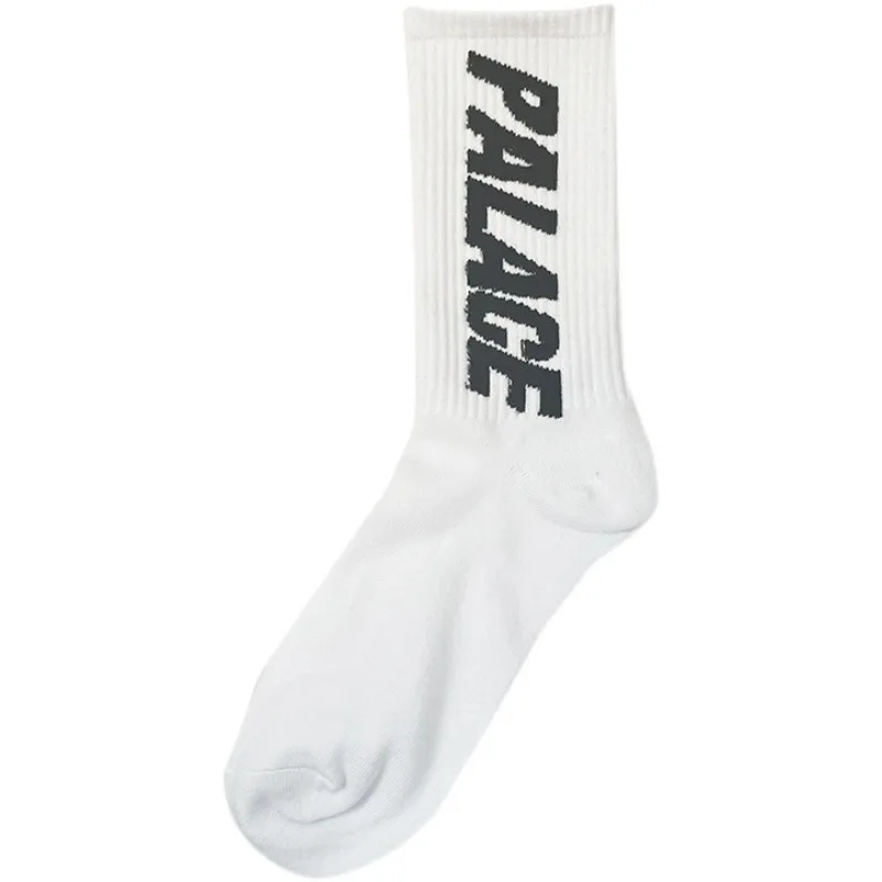 Palace 농구 양말 - 종아리 중간 글자 그래픽 운동 양말, 수분 흡수 흑백 남여 공용 스트리트웨어