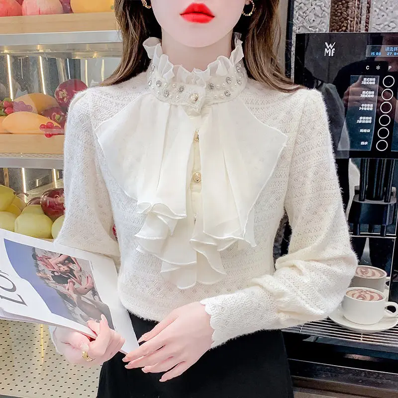 Fashionable Long Sleeve Lace Base Shirt Women's Outerwear Autumn Stylish Design Trendy Top Quality Material Sleeveless E11271