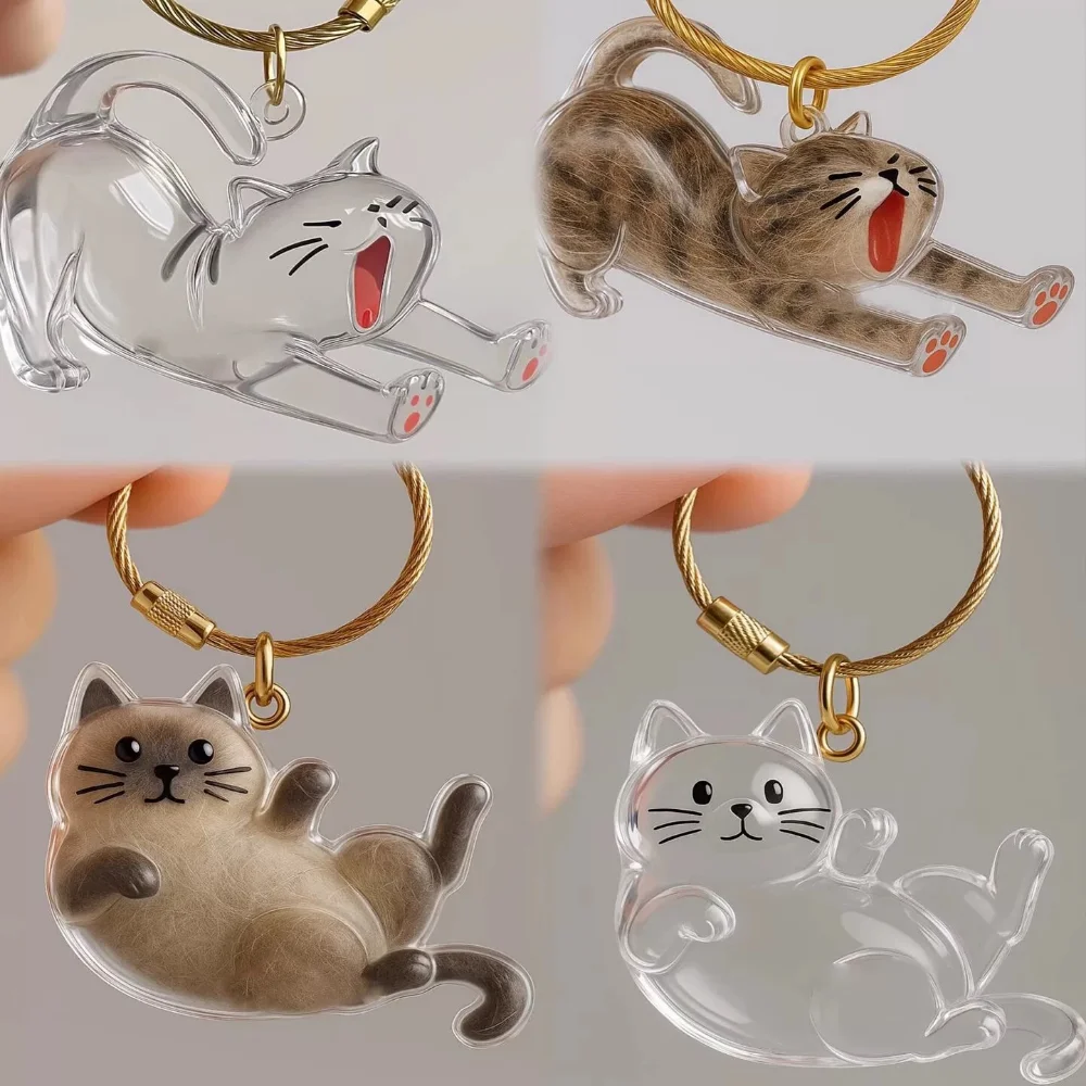 Cat Hair Storage Box Sentimental Cat Hair Keychain Transparent Capsule Keychain Playful Cat Hair Storage Capsule For Keychain