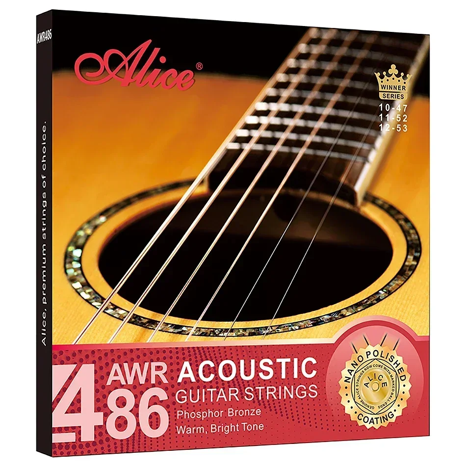 Alice AWR486 Phosphor Bronze Acoustic Guitar Strings 1st-6th Strings Set Hexagonal Core With Nano Polished Coatin