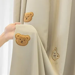 1pc 귀여운 플러시 곰 수 놓은 만화 커튼 일본어 두꺼운 Coolbrown 셔닐 실 만화 커튼 어린이 방