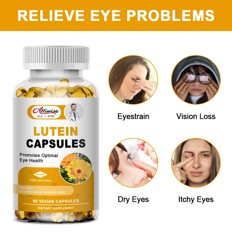 Alliwise 40mg Lutein Zeaxanthin Capsules Eye Dry Eyes Support Stress Relief Macular Health Eye Care