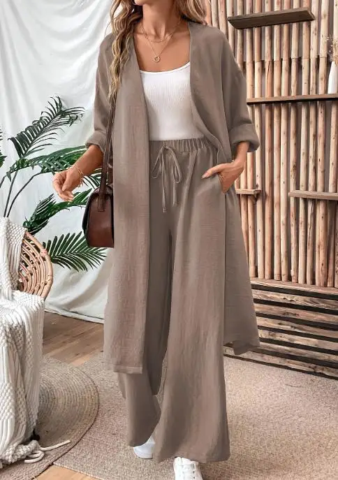 

2023 New Fashion Elegant Autumn 2 Piece Sets Womens Outfits Women's Plus Size Casual Long Jacket and Wide Leg Pants Loose Set