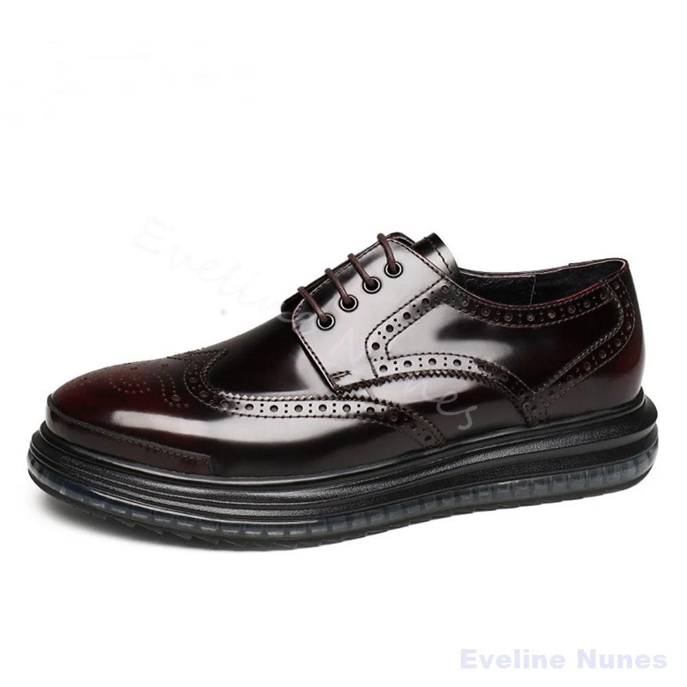 Air Cushion Thick Sole Oxford Shoes Men Hidden Lift Brogue Lace Up Patent Leather Shoes Carved Business Wedding Formal Shoes