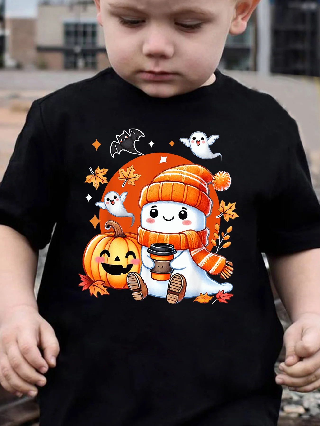 Kids Boys Girls Family Matching T Shirt Cute Halloween Ghost Pumpkin Print Short Sleeve Tee Casual Parent Child Daily Tops