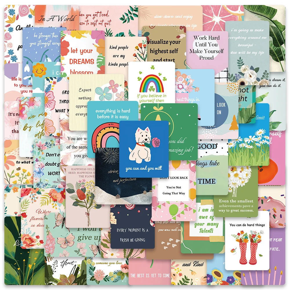 

52pcs Inspirational Card Sticker Colorful Creative Decal For Diary Phone Scrapbook Skateboard PVC Decal Sticker DIY Party Gift