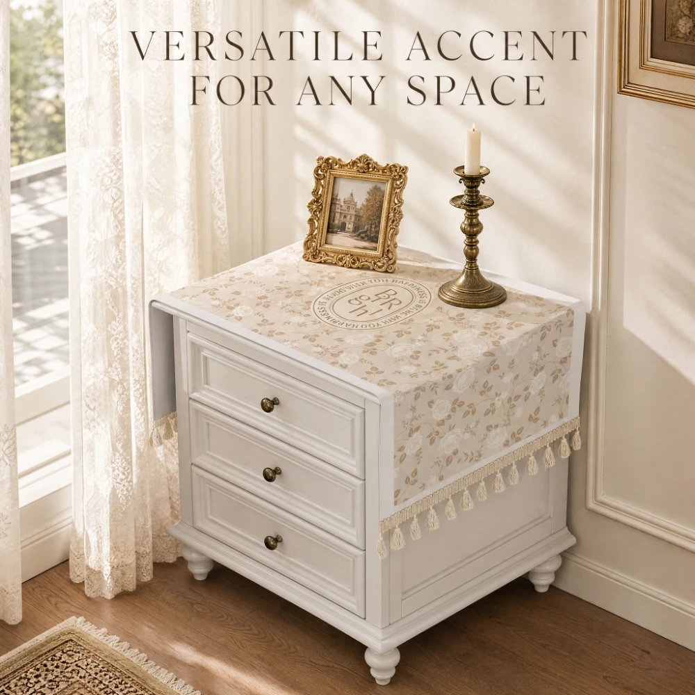 American Light Luxury Decor Dust Cover Soft Fabric Bedside Table Fridge Microwave Anti‑Dust Household Cover Towel