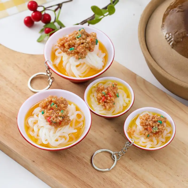 Keychain Bowl Noodle Creative Simulation Japanese Food Model Keyring Car Phone Bag Pendant Gift Ornaments Trinkets 2pc/lot
