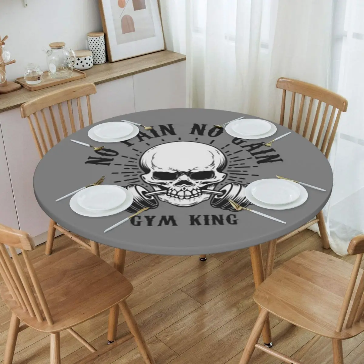 Powerhouse Gym Bodybuilding Fitness Motivational Quote Round Tablecloth Oilproof Table Cloth Kitchen Events Dining Table Cover
