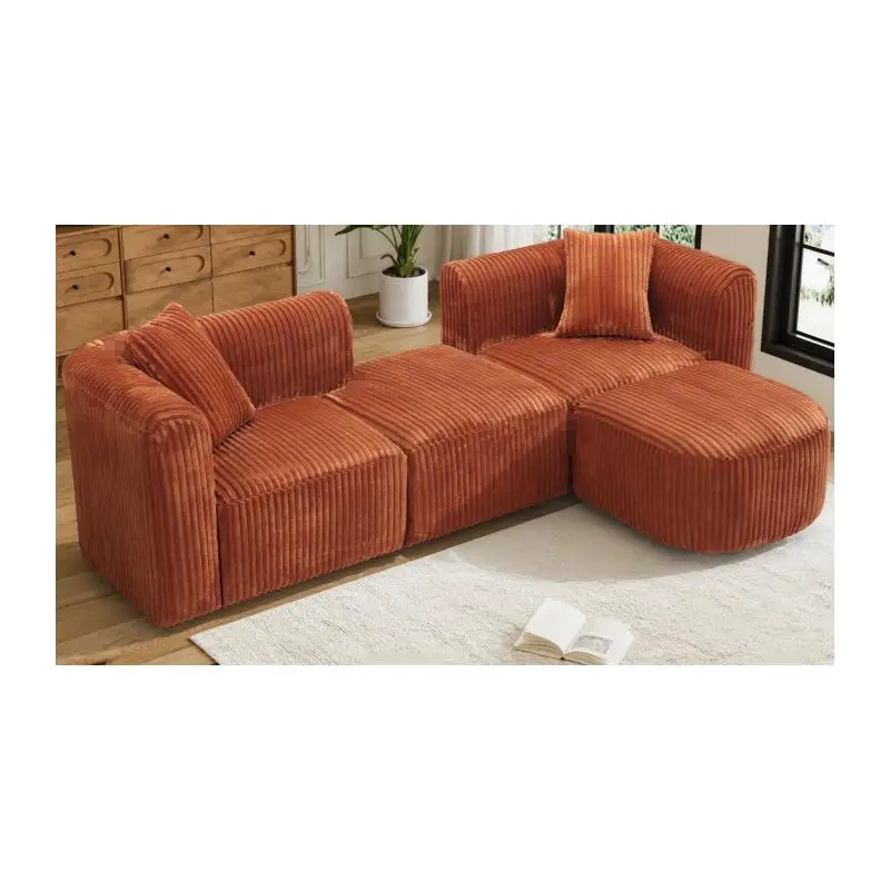 

Современный изогнутый вельветовый секционный диван, минималистичный пушистый диван для гостиной, 4-местный модульный дизайн, оранжевый цвет