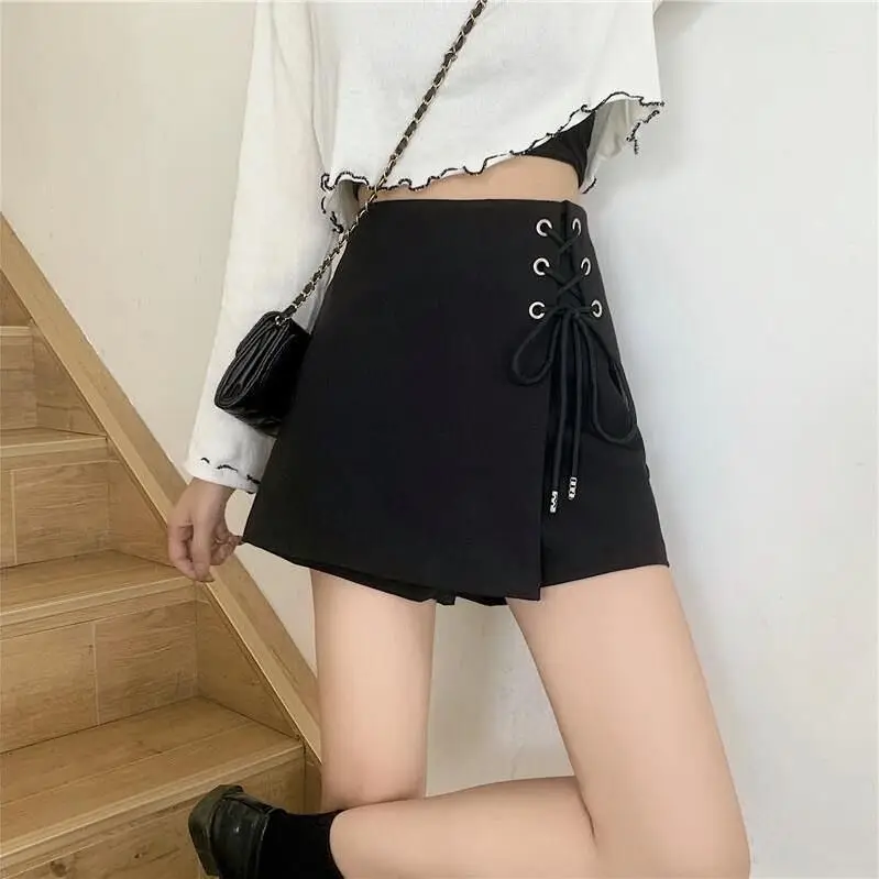 

High Waist A-Line Skirt Shorts Women's Summer Thin Fabric Fake Two-Piece Outerwear Trendy Korean Style Short Pants