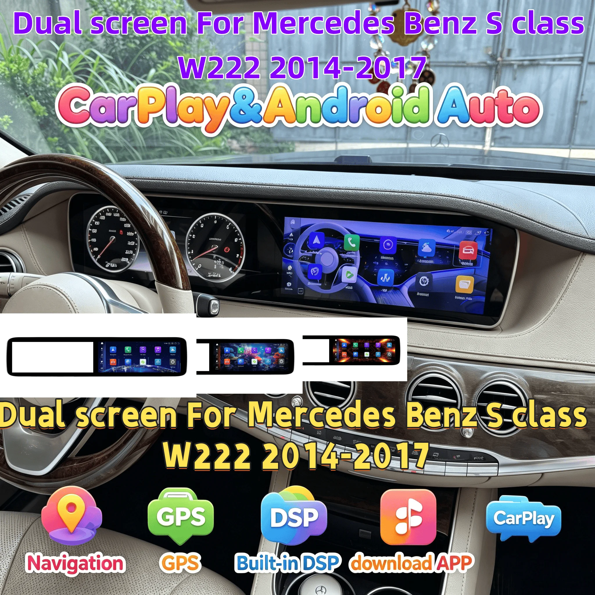 Qualcomm Android Auto For Mercedes Benz S class W222 2014-2017 Carplay Multimedia GPS Navigation Bluetooth 5.0 Head unit Stereo