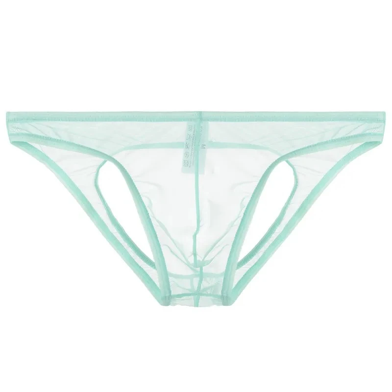 Men's Erotic Brief Underwear Ice Silk Transparent Ultra-Thin Gay Sexy Low Waist U Convex Pouch Panties Homme Open Butt Underpant