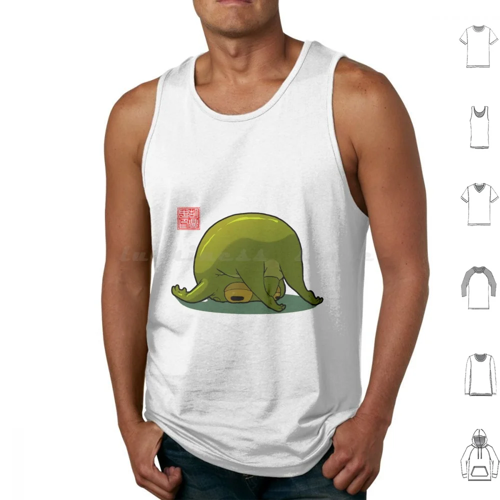 Monday Mood Yoga Frog Folded Tank Tops Vest Sleeveless Frog Frogs Cute Yoga Chonk Monday Mood Cottagecore Dinghuart Ding Hu