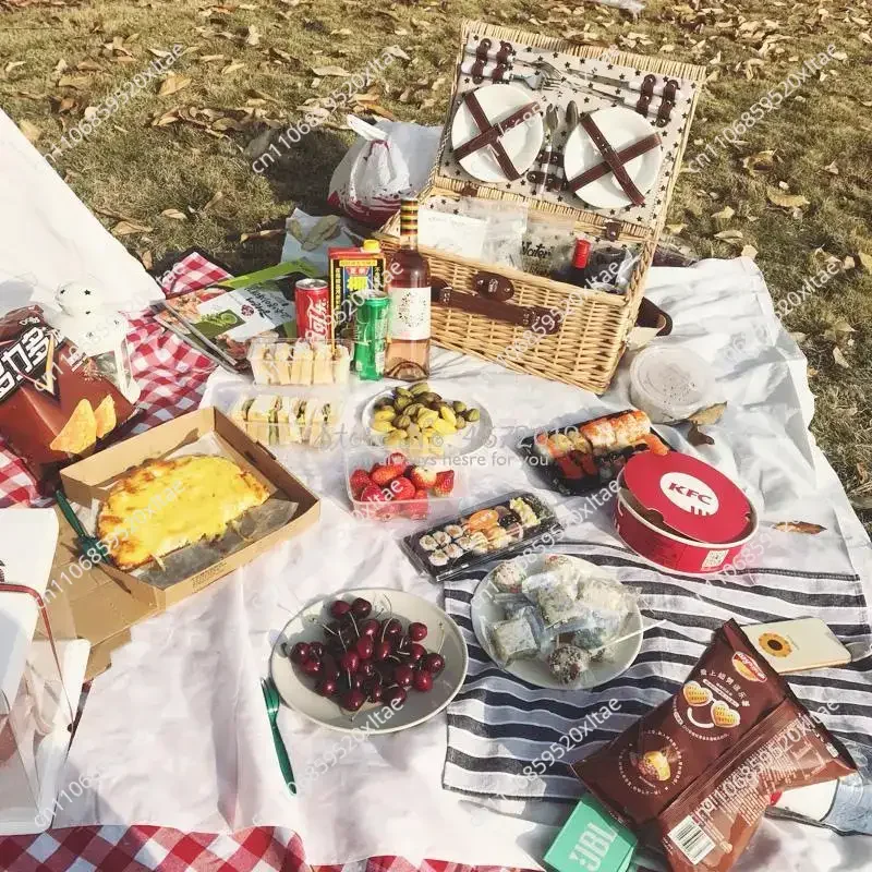 Rattan Basket Picnic Supplies Outdoor Picnic Bag Shopping Basket Picnic Basket Rattan Versatile Outdoor Rattan Shipper