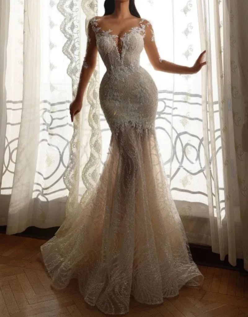 2025 Lace Long Sleeves Bridal Gown Mermaid With Delicate Lace