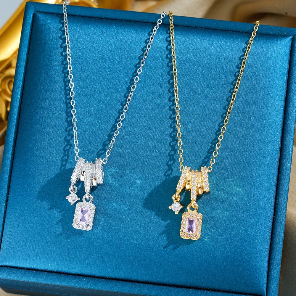 2025 Новое элегантное и высококачественное женское ожерелье на ключицу, украшенное титановой сталью, слегка инкрустированное цирконом