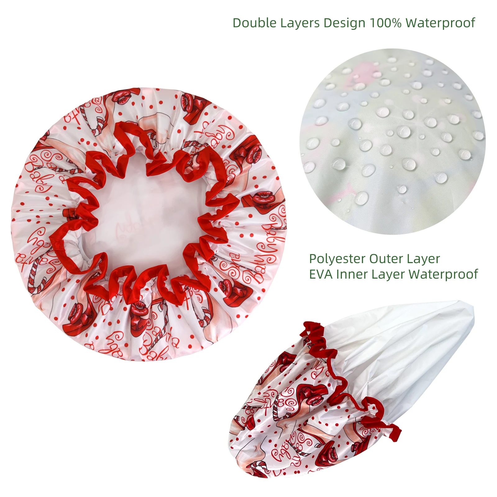 High Quality  Shower Caps Polyester Satin Double Layers bath cap for Women Resuable 26 Items Avaiable