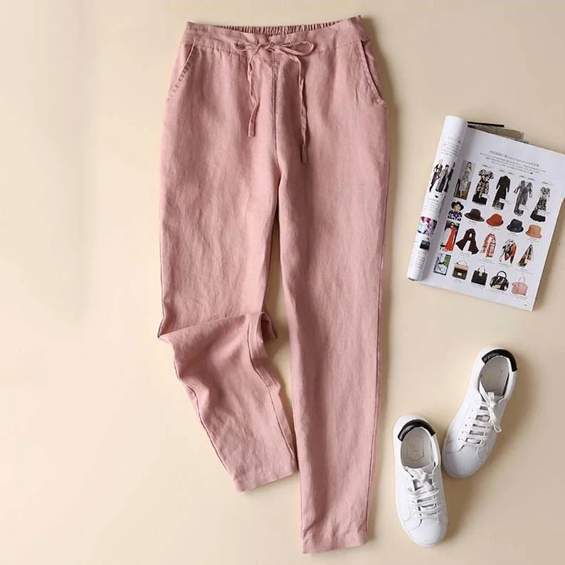 Casual S-5XL Cotton Linen Pants Women 2023 Spring Loose Cotton Trousers Women Vintage Elegant Trousers Formal Pencil Pants 19724