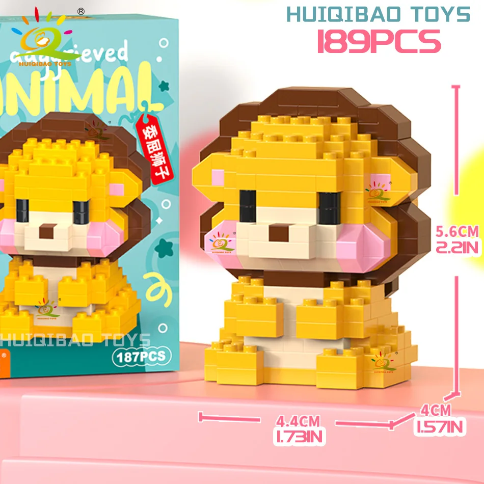 HUIQIBAO MINI Niedliches Haustier Tier Pinguin Modell Baustein Micro Set Stadt Cartoon Löwe Diamant Steine Lernspielzeug für Erwachsene