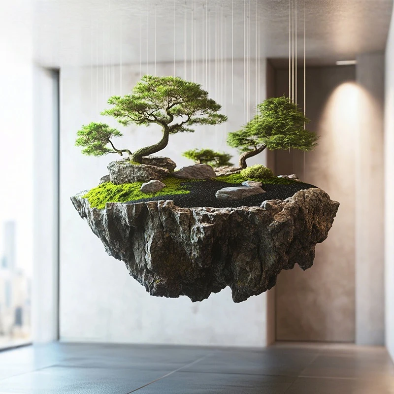 Dream Suspended Island Landscape Green Plants Rockery Stone Hanging Moss Plant Landscaping Commercial Window Creative Decoration