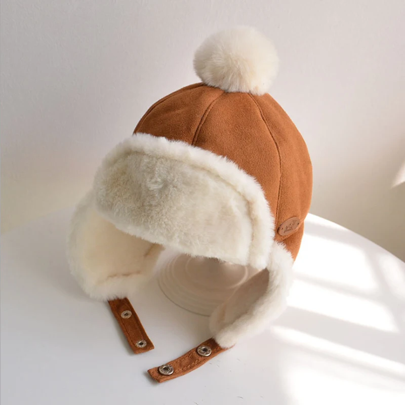 Winter Thickened Baby Lei Feng Hats For Boy Girl New Cute Ball Solid Warm Ear Protection Hat Snapback Caps Autumn Kid Hat 6M-4Y