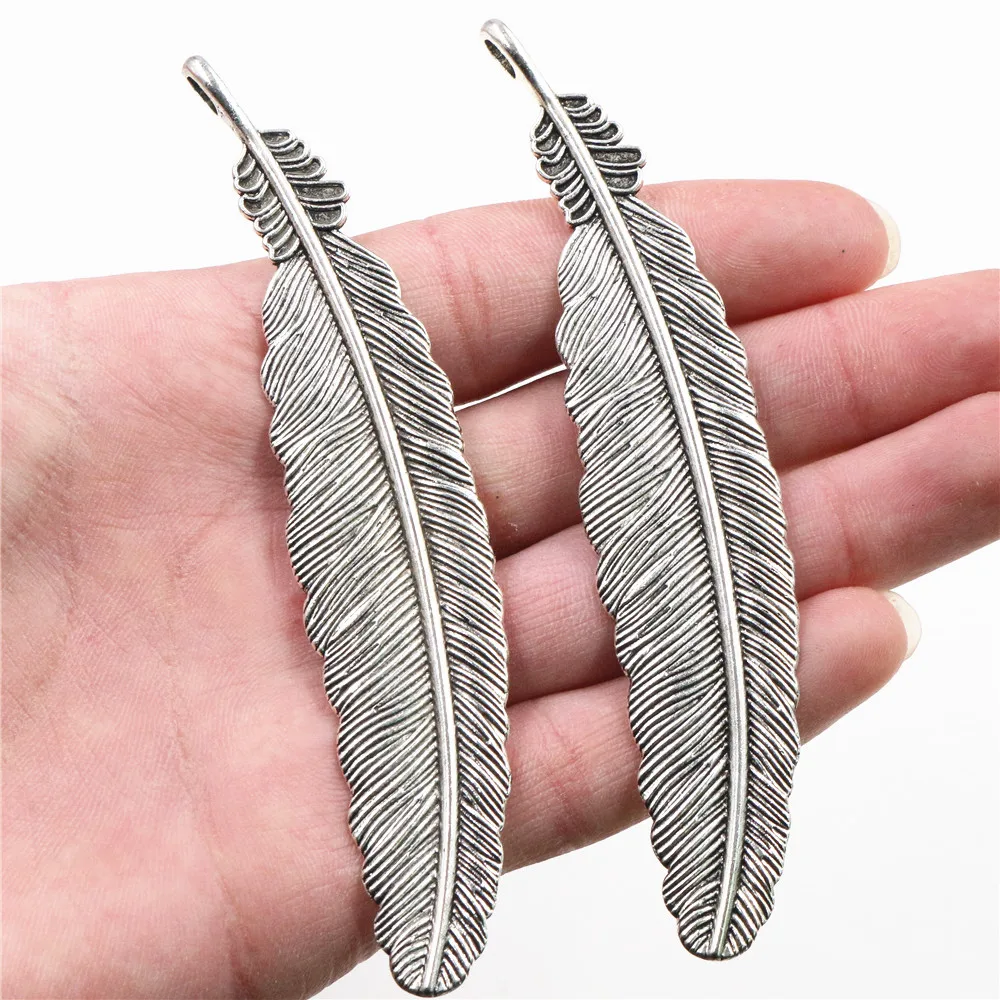 105x21mm 3pcs Antique Silver Plated  and Bronze Plated Feather Style Handmade Charms Pendant:DIY for bracelet necklace