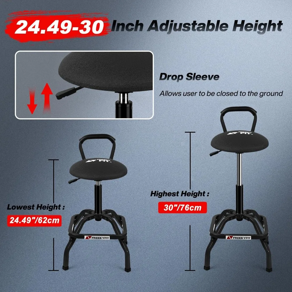 Adjustable Height Swivel Garage Stool with Backrest, Heavy Duty 300 LBS Capacity, Black for Home Workshop