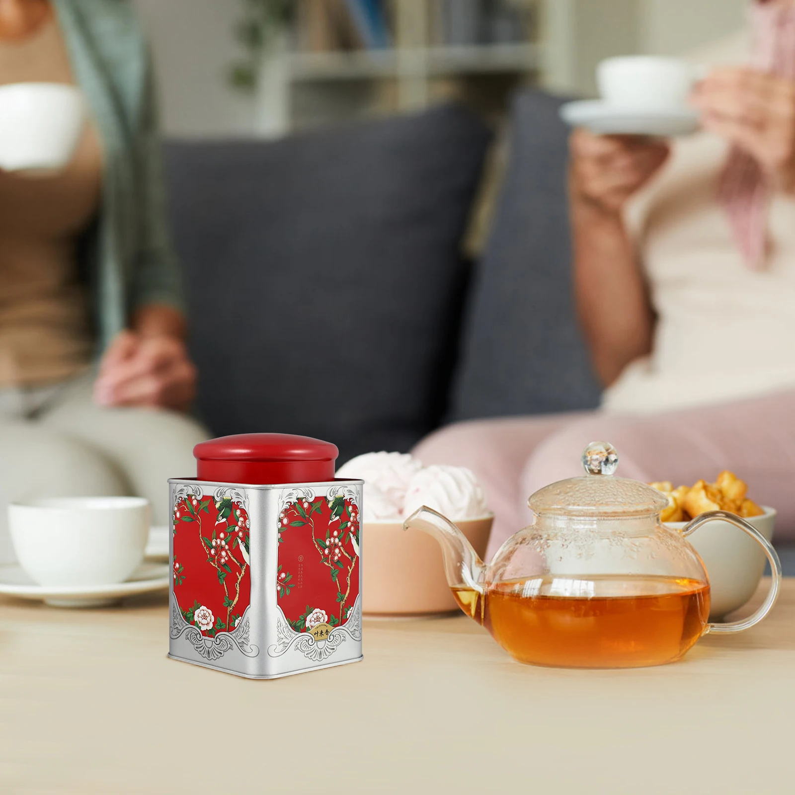 

Alipis Tinplate Tea Tin Square Airtight Container for Loose Chinese Tea Storage Red Canister Box