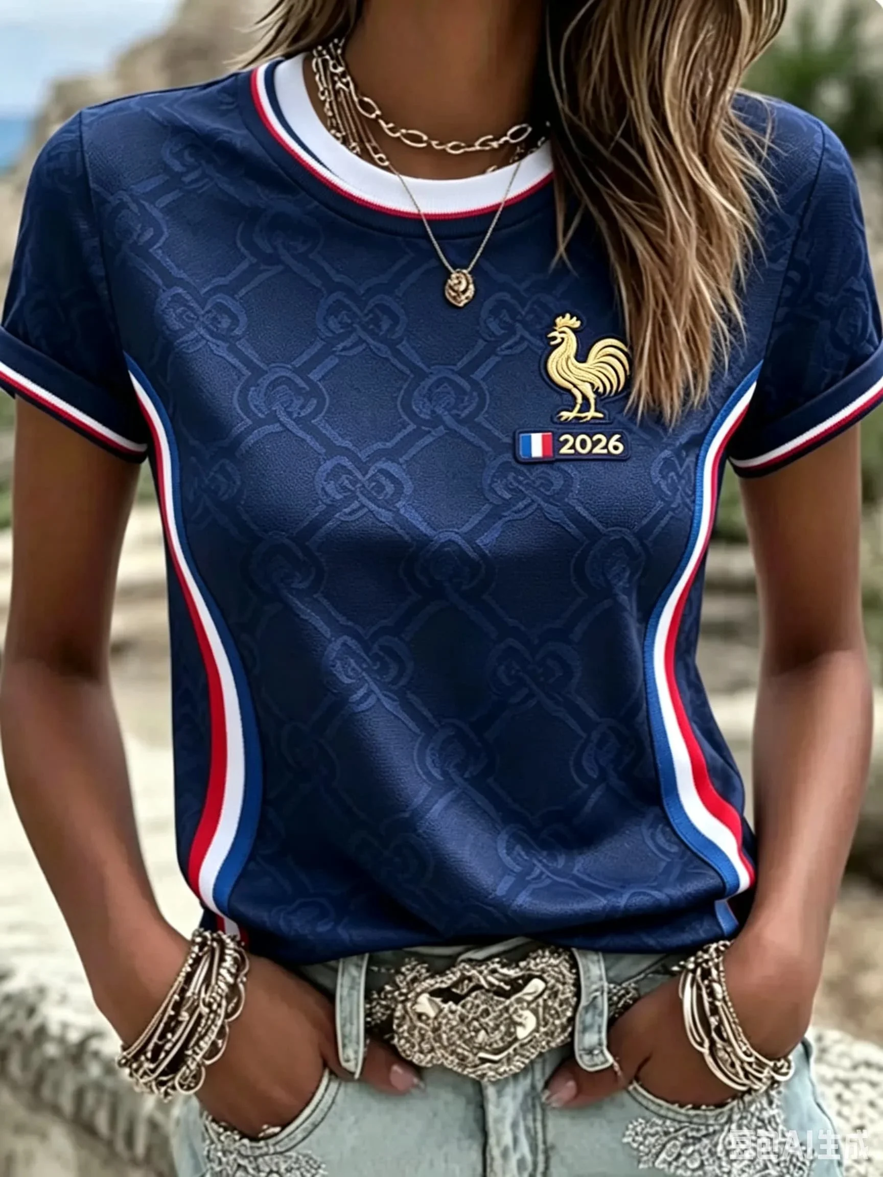 2026 New French Gallic Rooster Mbappe Football Jersey for Fans 3D Quick Drying Sports Training Competition Women's T-shirt Top