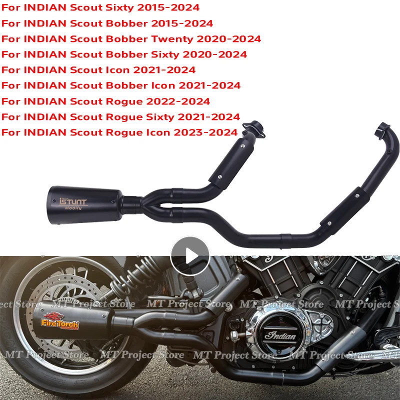 

For INDIAN Scout Sixty Bobber Icon Twenty Rogue Icon 2015 - 2024 Full System Motorcycle Exhaust DB Killer Muffler Front Mid Pipe