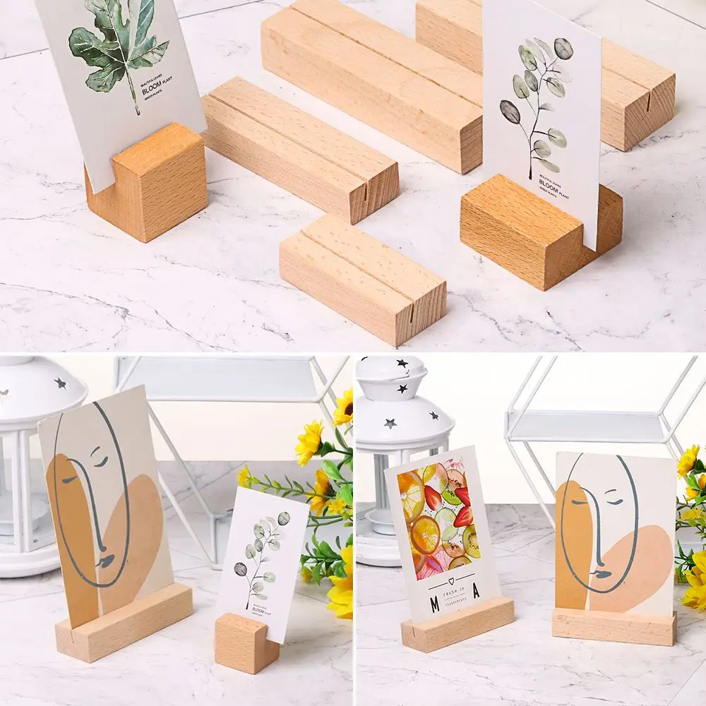 1Pcs Wooden Photo Stand Picture Cards Display Stand Business Card Holder Rectangle Card Clip Memo Holder for Home Office