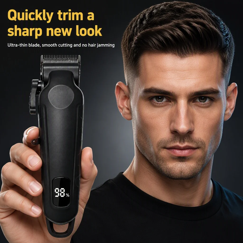 Professional New Electric Hair Clipper, Shaving Head Electric Pusher, USB Rechargeable Oil Head Push Shear, Digital Display Elec