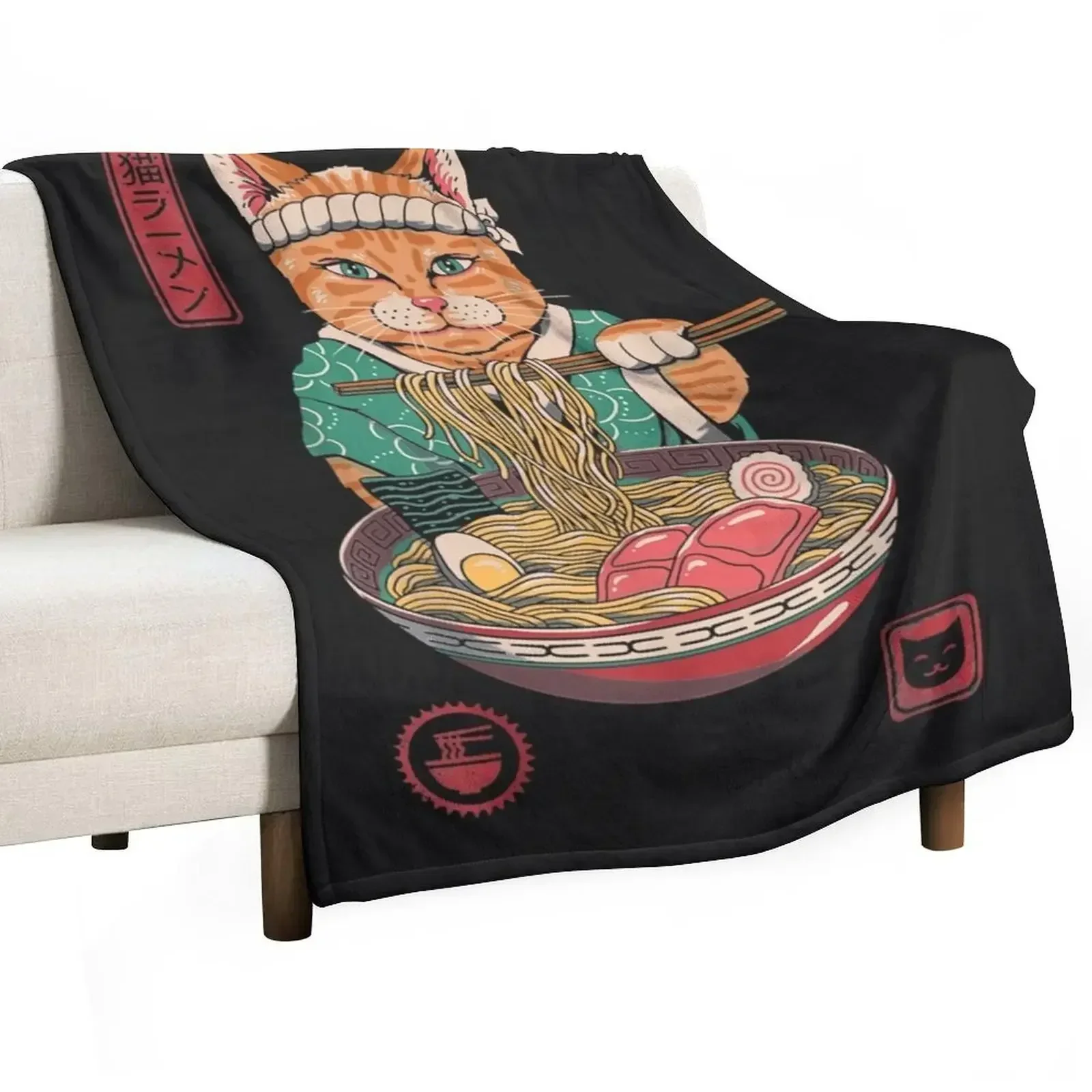 Neko Ramen Cat Kawaii Anime Noddle Japanese Food Throw Blanket Quilt Decoratives Bed linens blankets ands Blankets