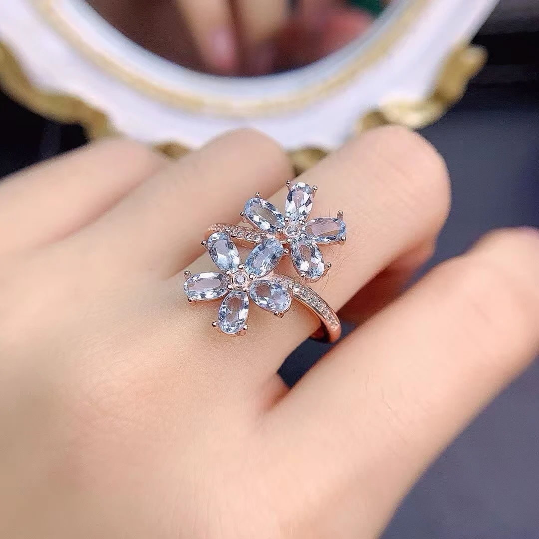 KJJEAXCMY Natural Premium Aquamarine S925 silver exquisitely Ring Full of luster Simple,elegant and high-end Birthday present