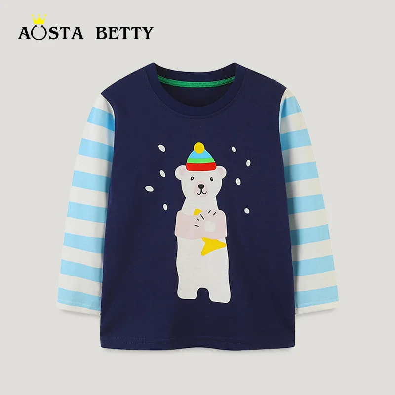 

Children's Cotton Long Sleeve T-shirt Autumn New European Style Cute Bear Print Base Shirt