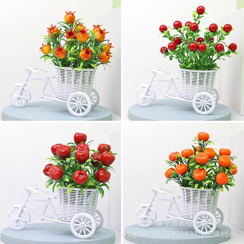 Artificial Flowers Silk Roses Rattan Bike Vase Plastic Bicycle Desktop Decorative Rose Bonsai Plant Outdoor Home Office Decor