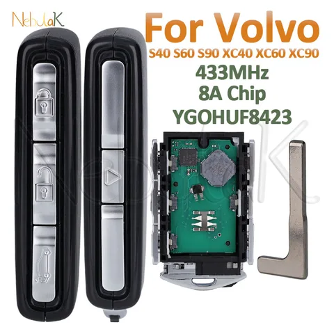 Умный ключ YGOHUF8423 для Volvo S40 S60 S90 XC40 XC60 XC90 2016-2020 V60 V90, 433 МГц, 4 кнопки, бесключевой доступ