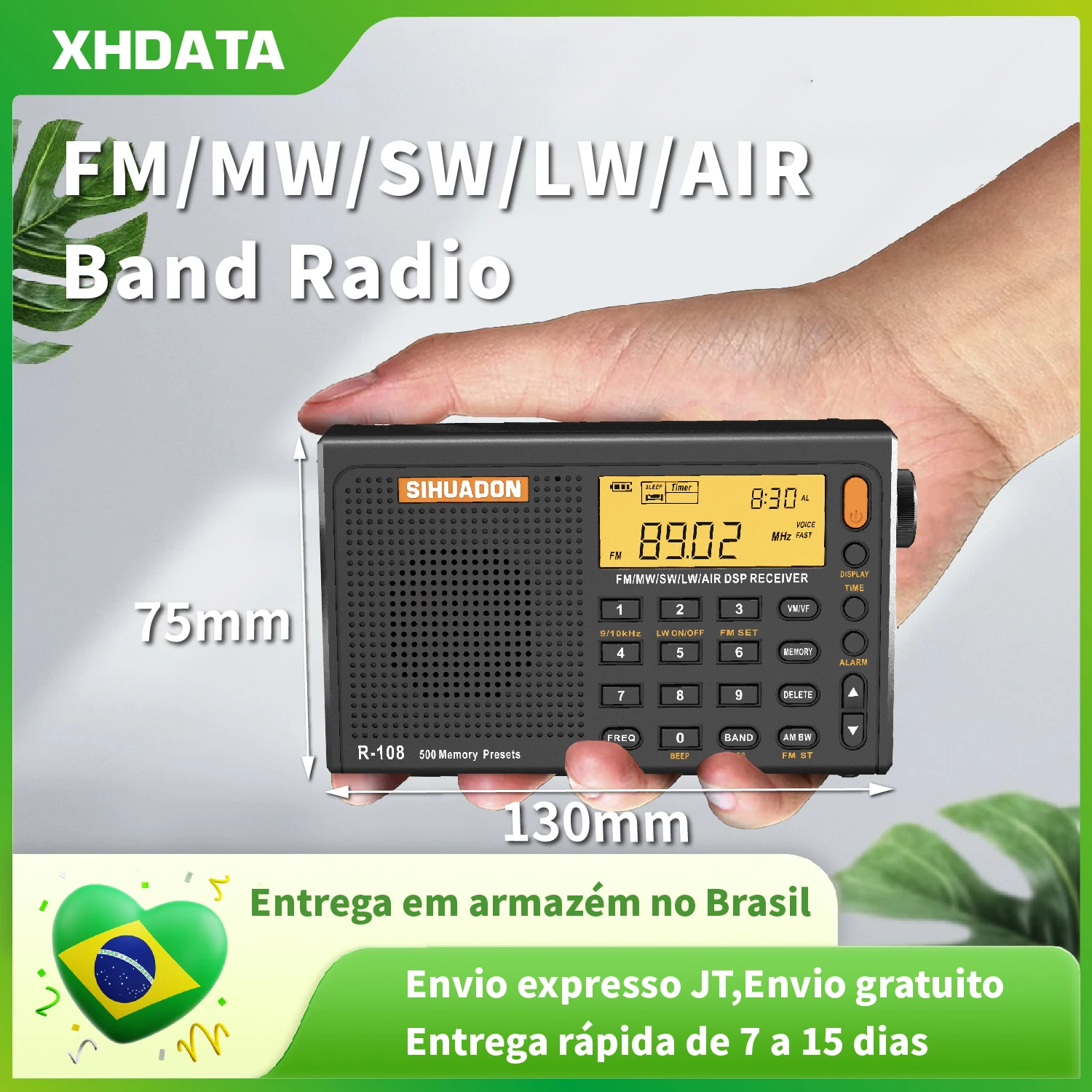 Rádio Digital Portátil SIHUADON R-108 - FM/AM, Ondas Curtas (SW), Média (MW) e Longa (LW), Estéreo, Bateria Recarregável, Compacto - Envio Direto do Brasil Rádio Digital Portátil SIHUADON R-108 - FM/AM, Ondas Curtas (SW), Média (MW) e Longa (LW), Estéreo, Bateria Recarregável, Compacto - Envio Direto do Brasil