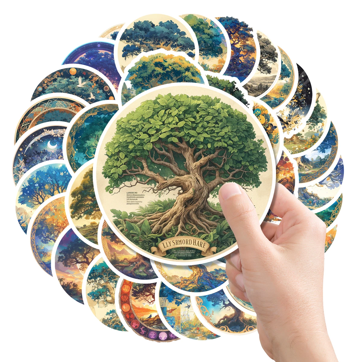 50pcs Colorful Tree of Life Sticker Towering Tree Trendy Hand Ledger Waterproof Self-Adhesive Stickers