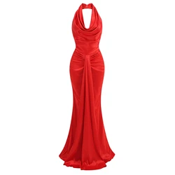 2024 New Elegant Women Fashion Dress Sexy Backless Halter Clothes Club Party Celebrity Long Dresses