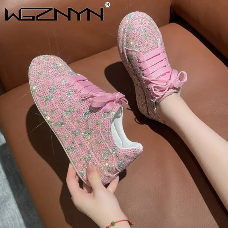 2023 Rhinestones Thick-soled White Pink Shoes New Autumn sexy Women Platform Shoe Shining Crystal Sneakers Trend Casual Sneakers