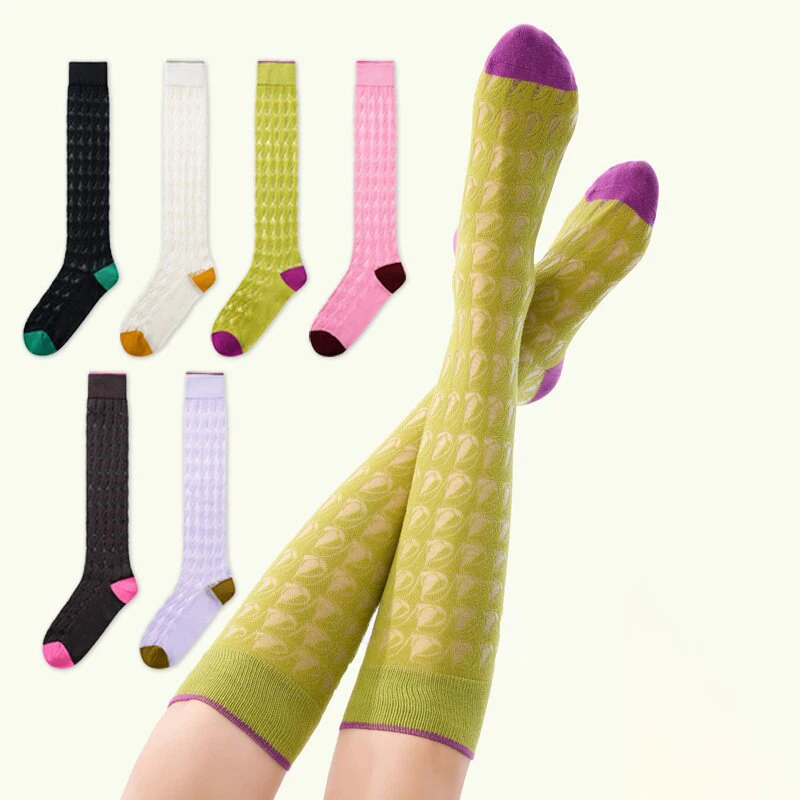 Ladies' Socks Japanese Harajuku Retro Dopamine Color Contrast Cotton Summer Hollow Thin Breathable Mesh Socks For Girl Wholesale