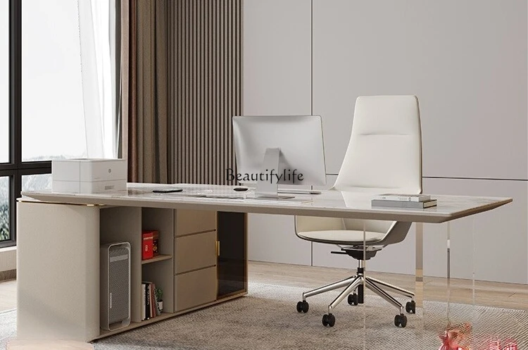 

Light luxury rock slab Italian desk modern simple high-end computer office desk and chair